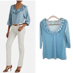 Haley And The Hound Pullover Ruffle Neck 3/4 Sleeve Top